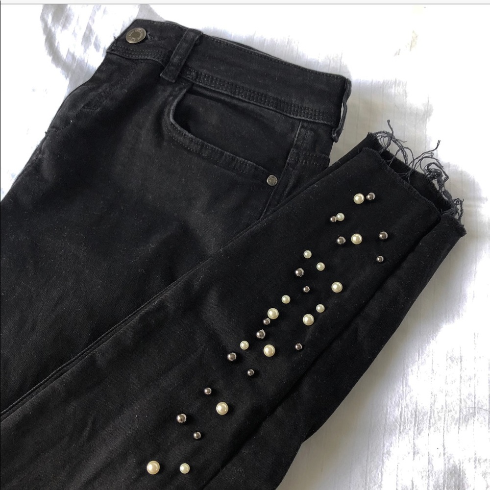 Zara Black Jeans with Pearl Beading